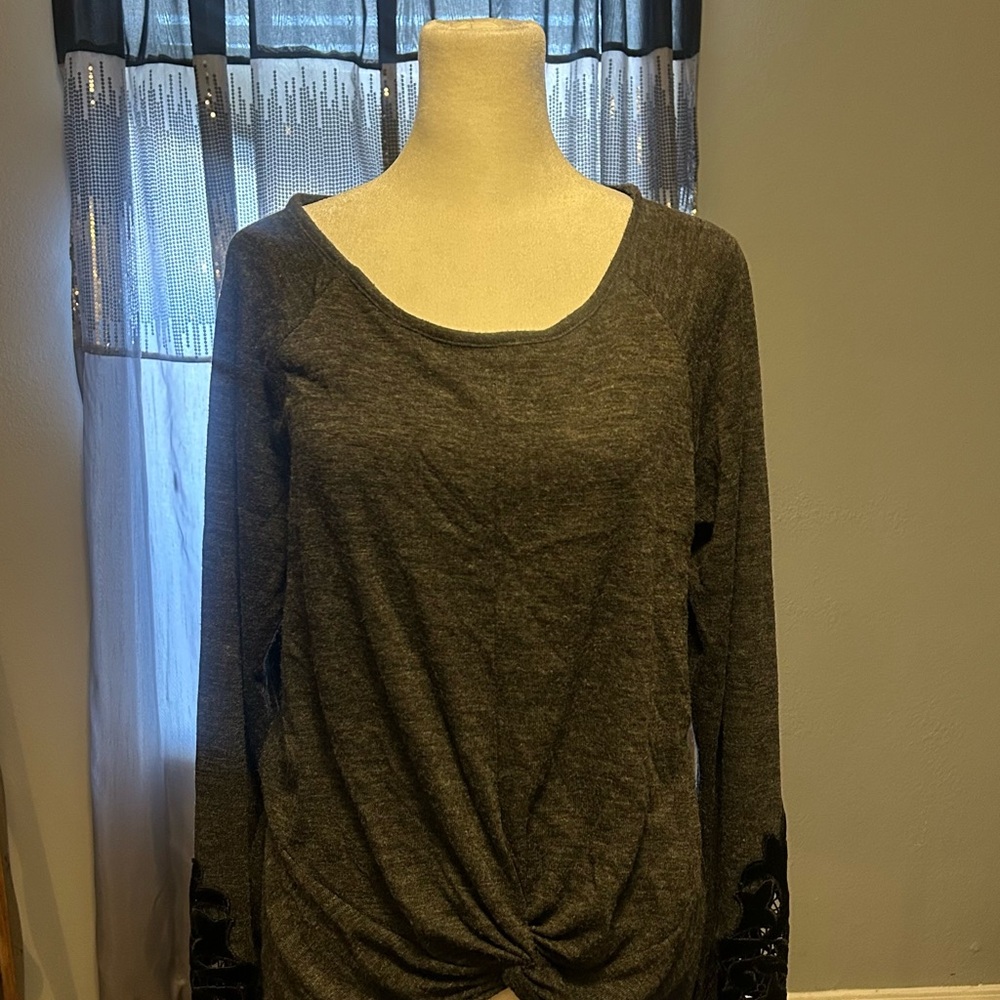Maurices Charcoal Long Sleeve Top with Black Details